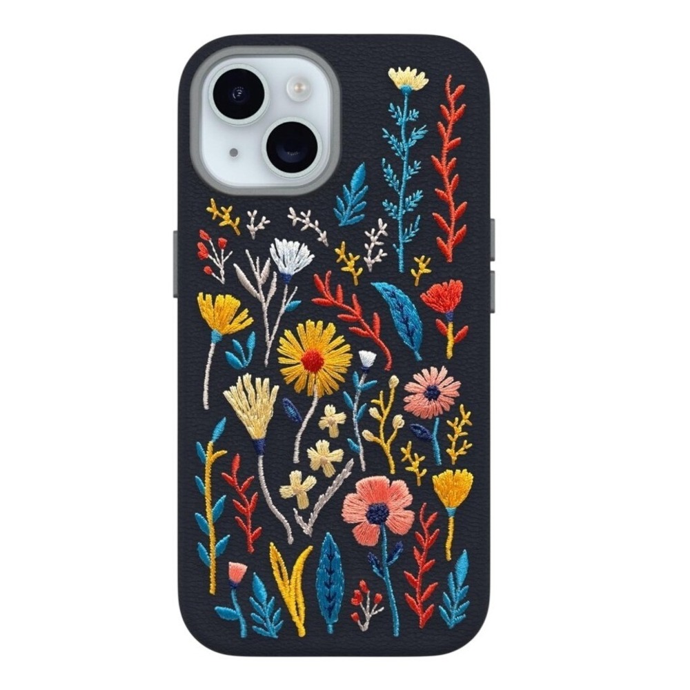 NEW OtterBox iPhone 15 Case Leather Blue Floral Embroidered